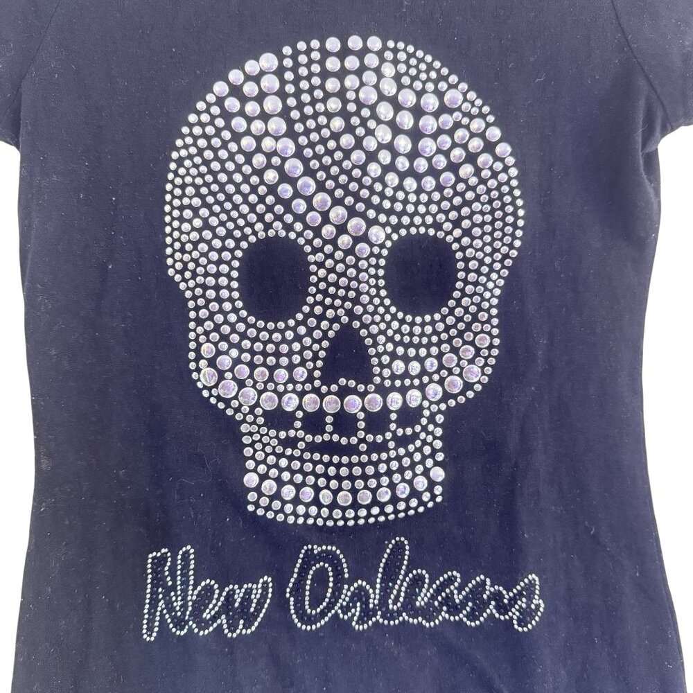 Miss Posh Womens Studded Black/Silver New Orleans Skull  T-Shirt Top Size M - Picture 3 of 7